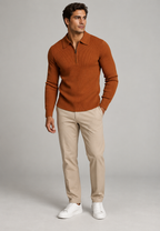 Polo hombre punto texturizado media cremallera manga larga - Lior