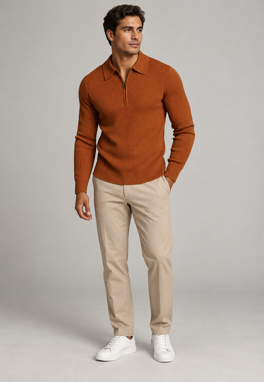 Polo hombre punto texturizado media cremallera manga larga - Lior