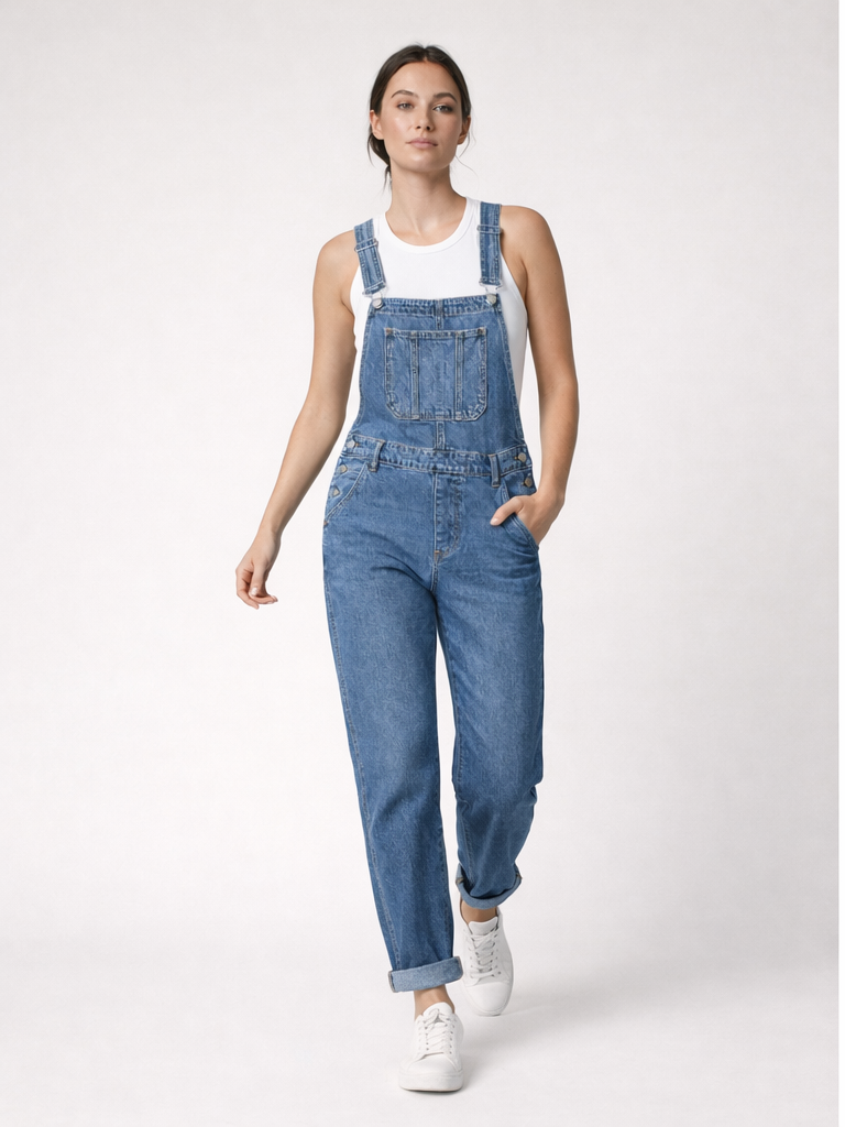 Peto vaquero oversize con bolsillos y tirantes ajustables para mujer - Valmira