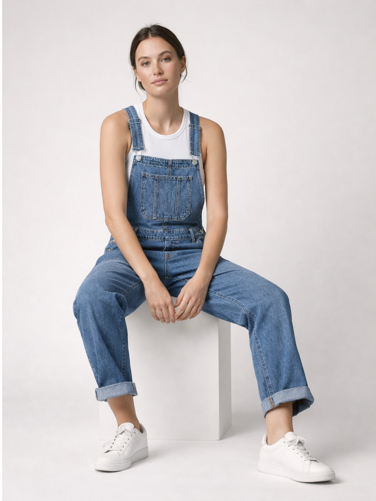Peto vaquero oversize con bolsillos y tirantes ajustables para mujer - Valmira