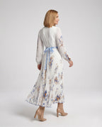 Vestido maxi plisado con manga larga y escote cruzado para mujer - Alwine