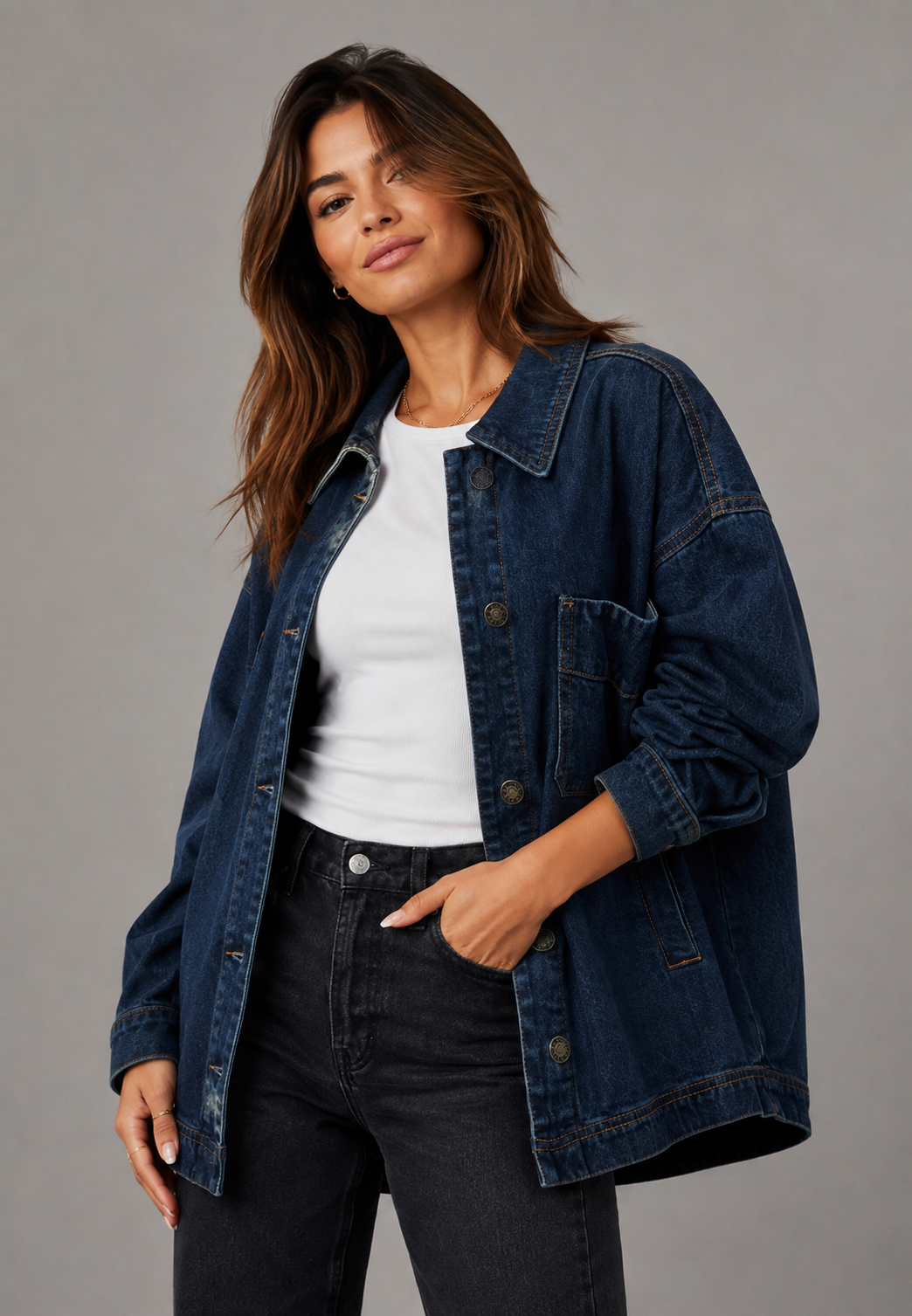 Sobrecamisa vaquera oversize con bolsillo frontal - Nadja