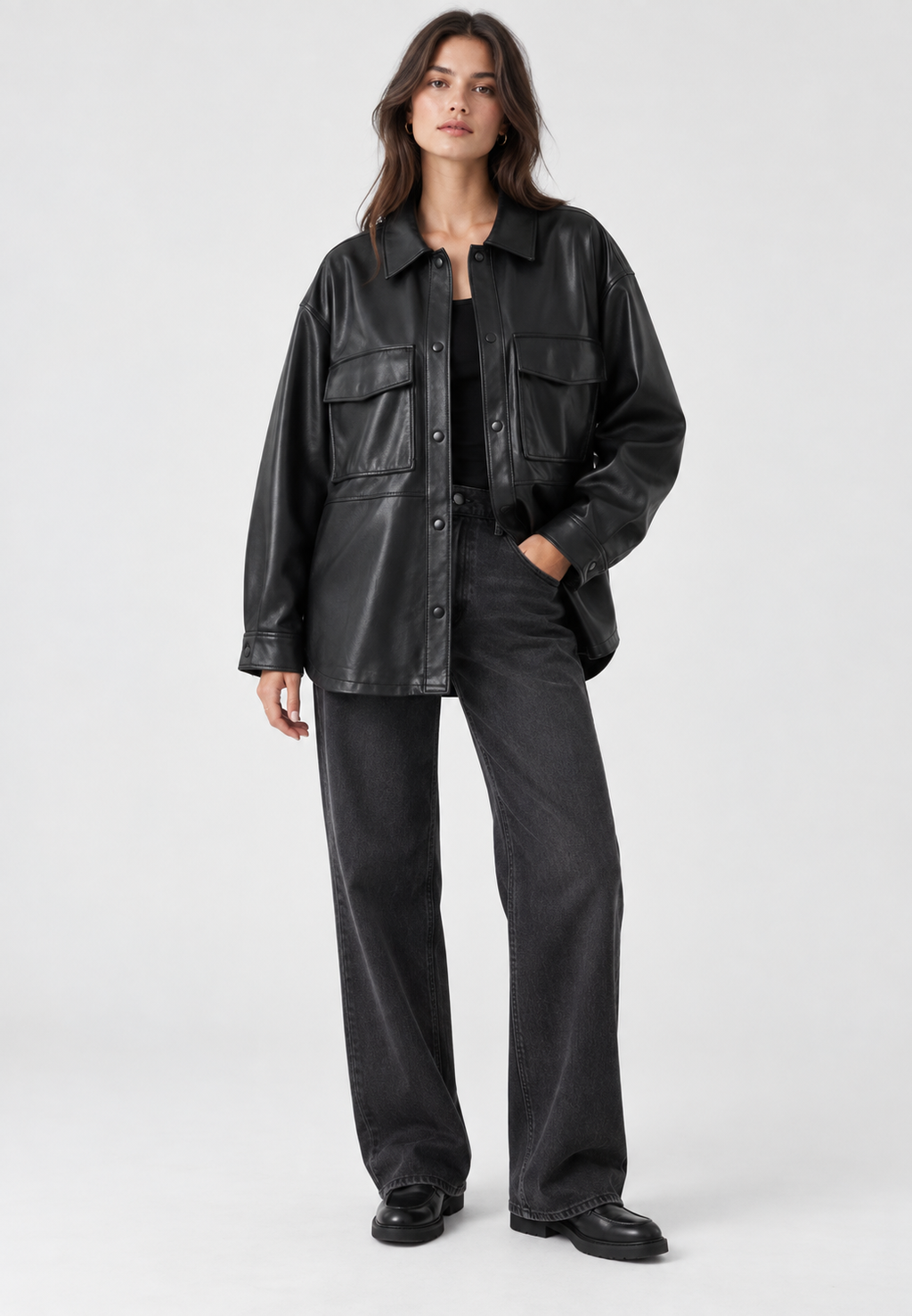 Chaqueta oversize efecto piel con bolsillos - Thaïs