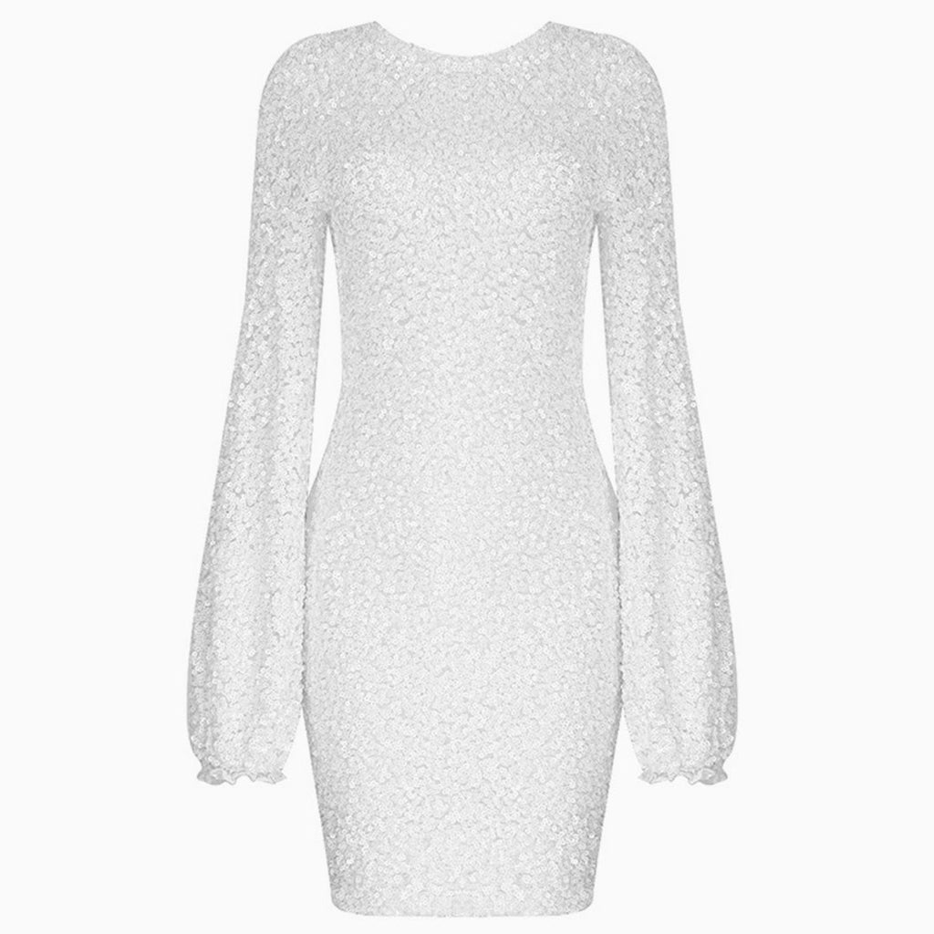 Jade - Minivestido de noche de manga larga con lentejuelas brillantes