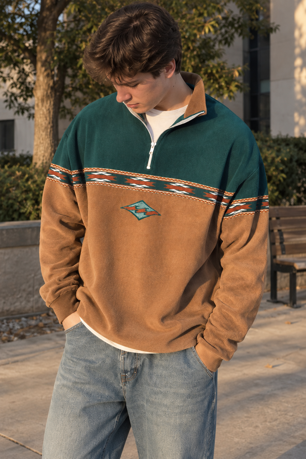 Sudadera hombre media cremallera estampado geométrico - Tavish