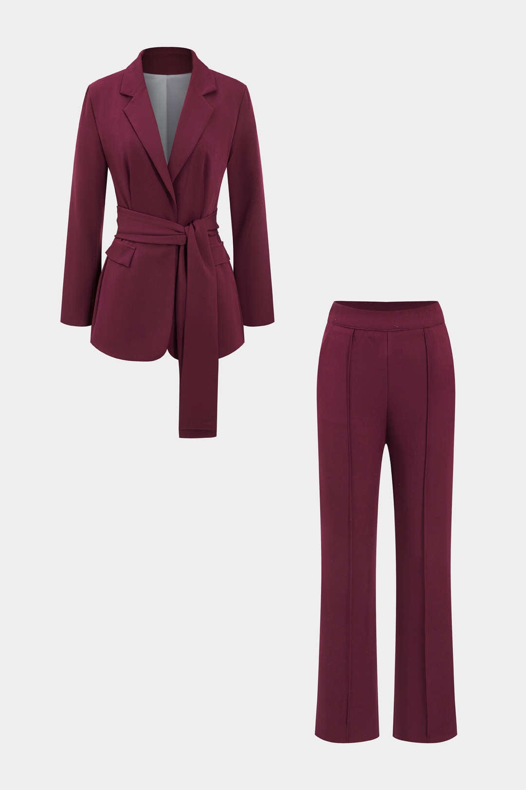 Traje mujer dos piezas blazer con cinturón y pantalón recto - Camilla