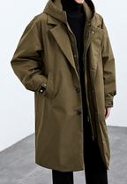 Trench largo hombre capucha cremallera puños ajustables - Corvin