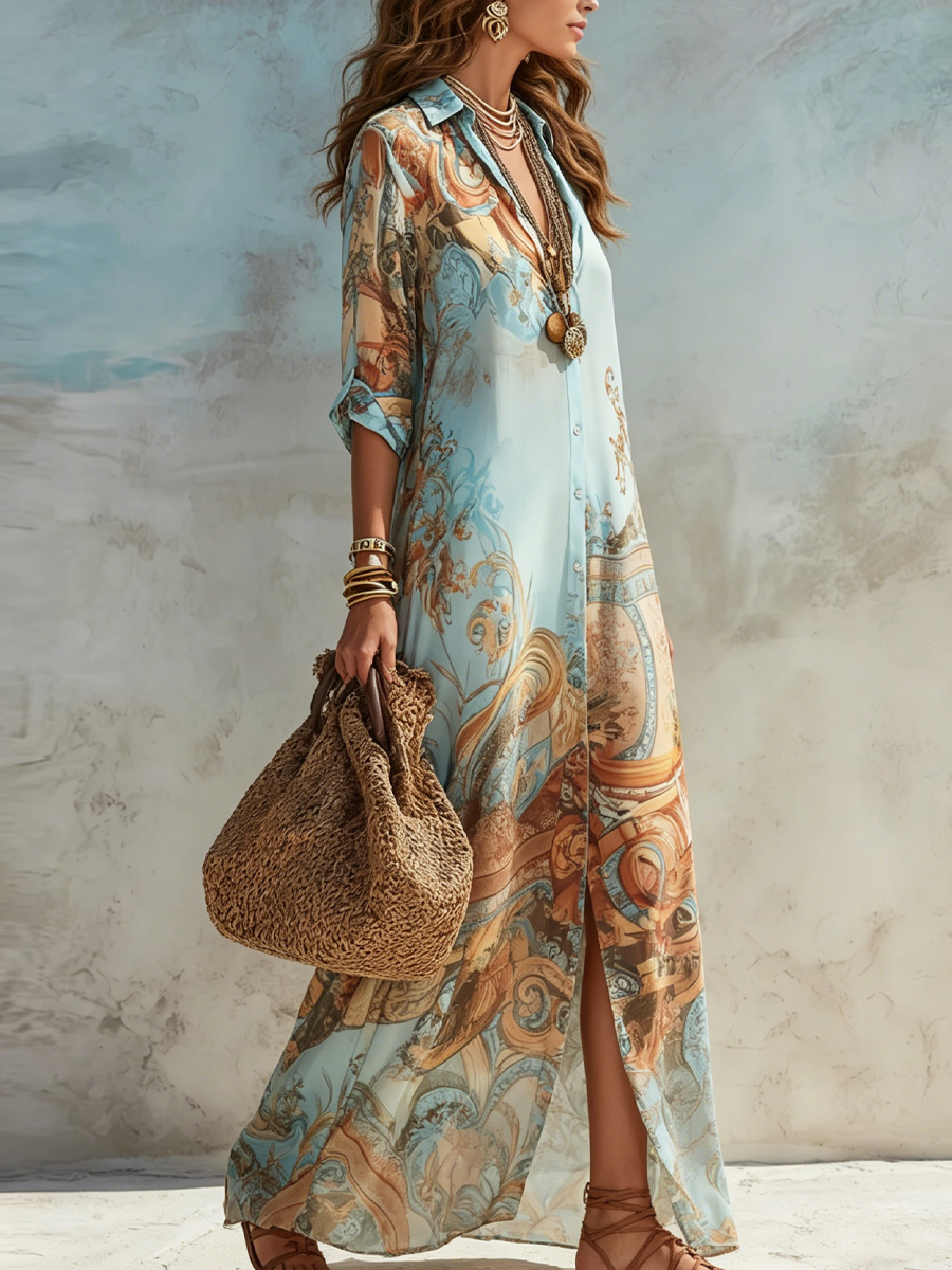 Vestido camisero largo mujer estampado paisley - Gloria