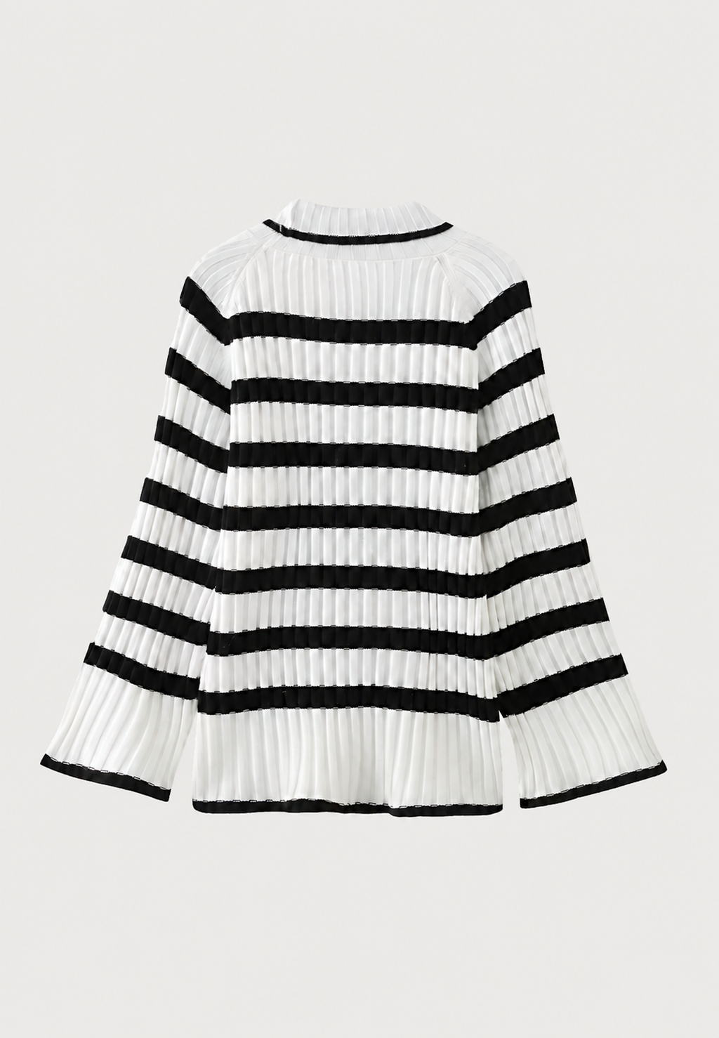 Vestido corto de punto a rayas cuello vuelto manga ancha - Raddile