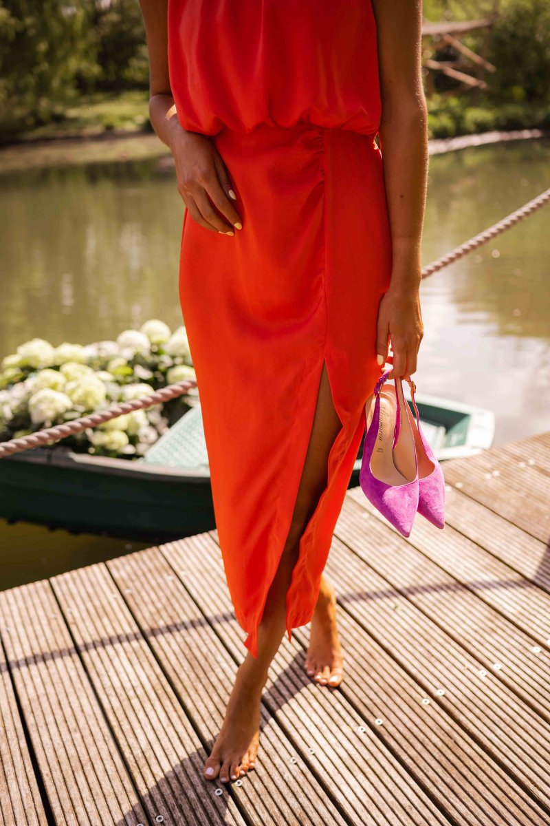 Vestido midi cuello halter drapeado elegante - Killy