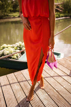 Vestido midi cuello halter drapeado elegante - Killy