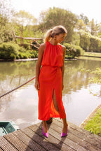 Vestido midi cuello halter drapeado elegante - Killy