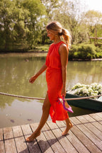 Vestido midi cuello halter drapeado elegante - Killy