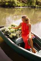 Vestido midi cuello halter drapeado elegante - Killy
