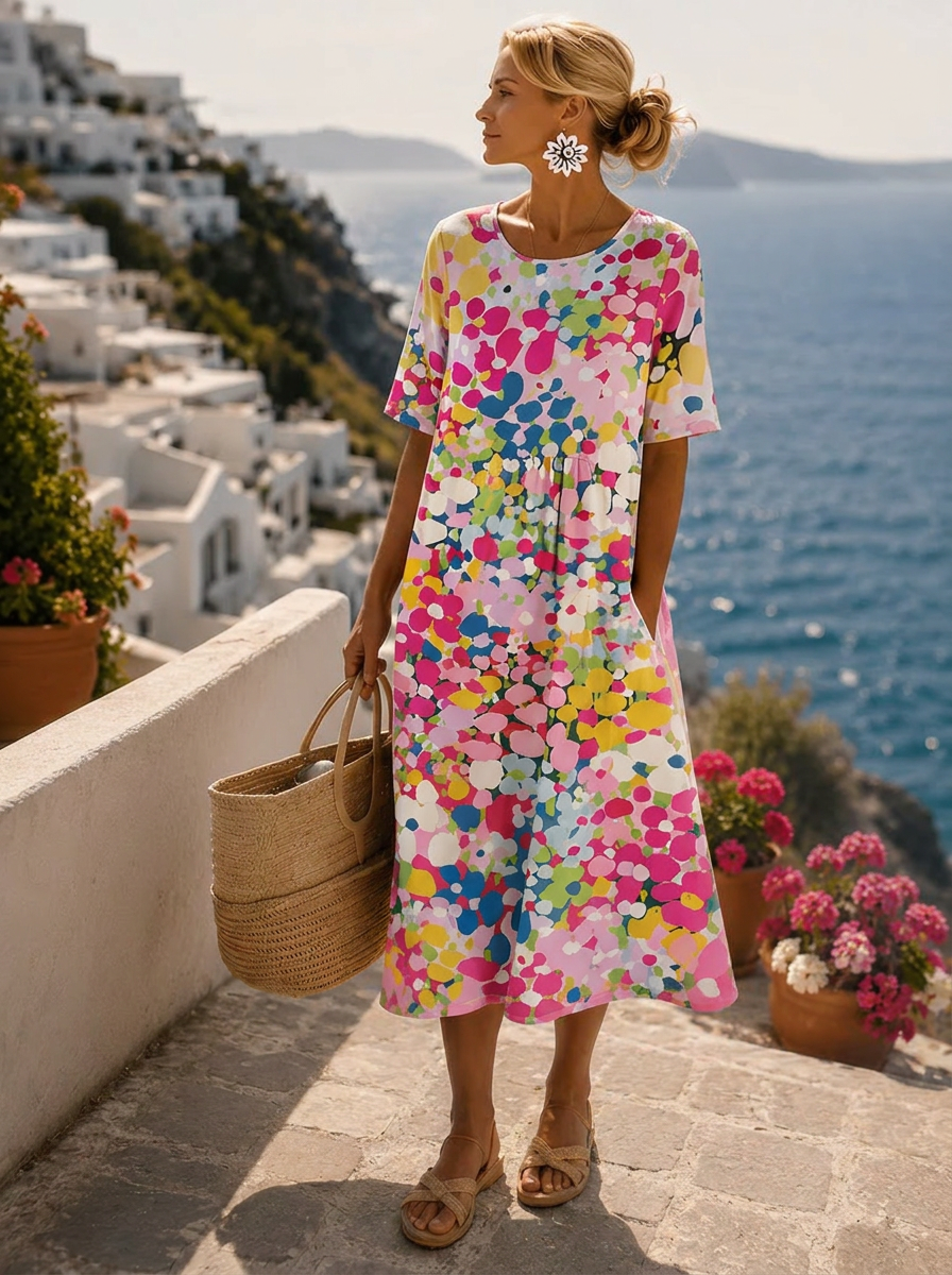 Vestido midi floral ligero mujer manga corta - Elena
