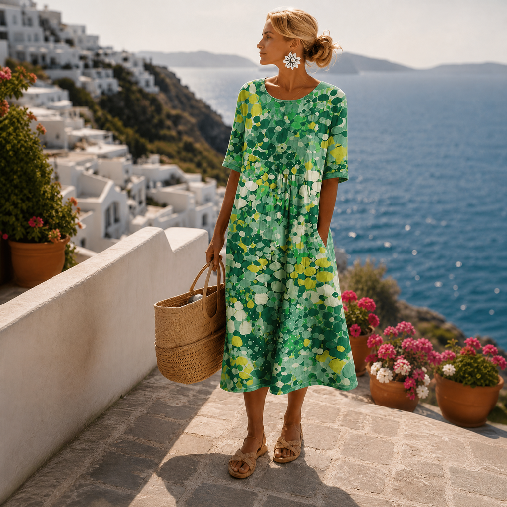 Vestido midi floral ligero mujer manga corta - Elena