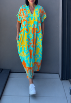 Vestido midi mujer estampado escote pico - Nia