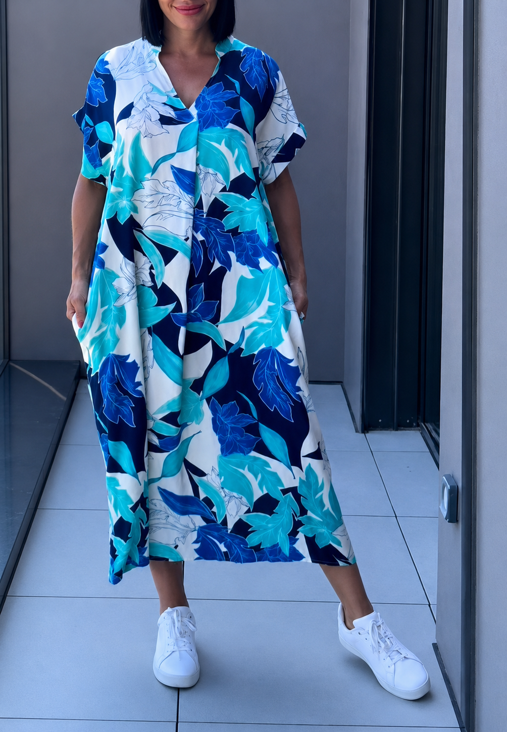 Vestido midi mujer estampado escote pico - Nia