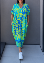Vestido midi mujer estampado escote pico - Nia