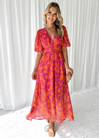 Vestido midi mujer estampado floral manga abullonada - Katy