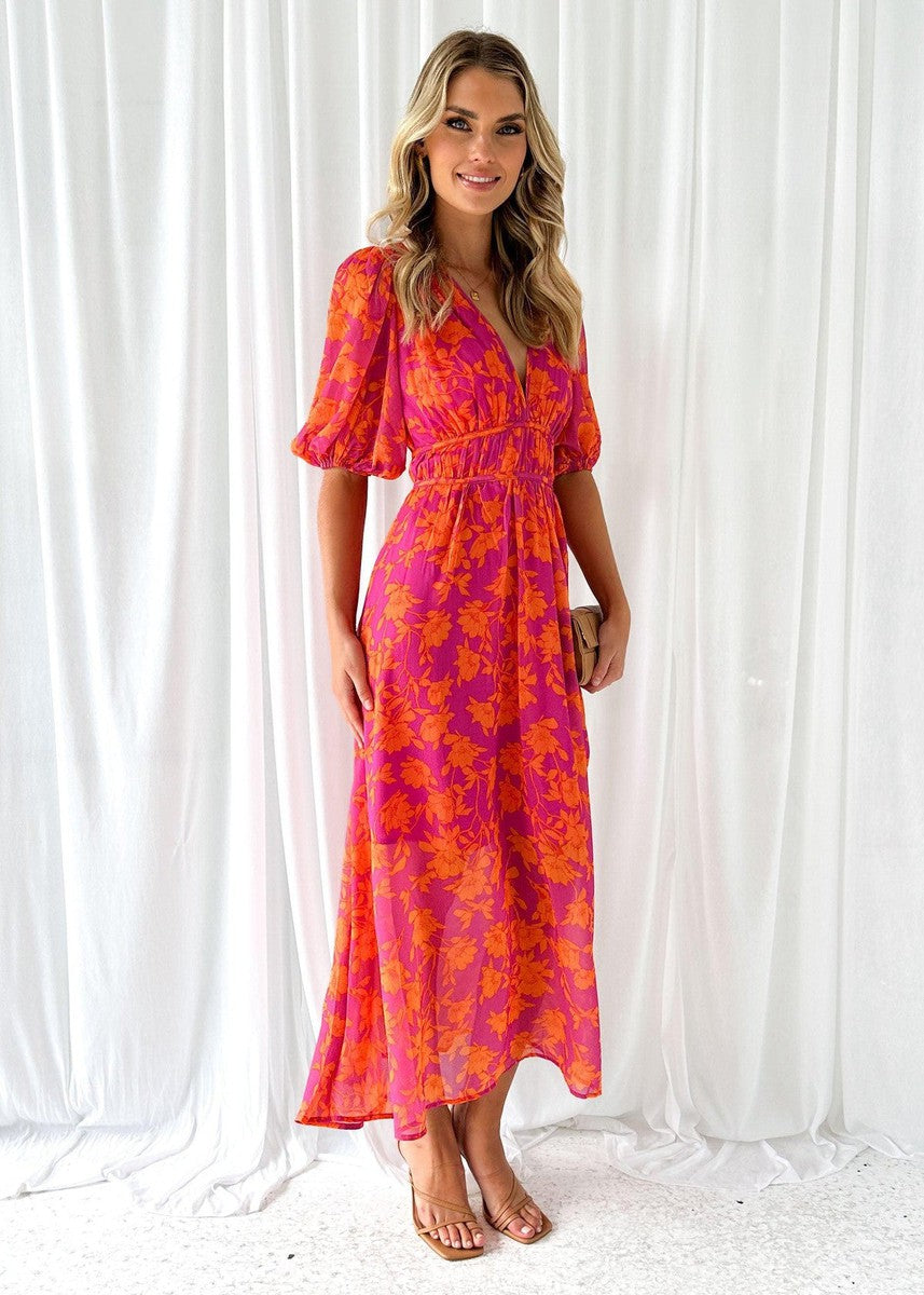 Vestido midi mujer estampado floral manga abullonada - Katy