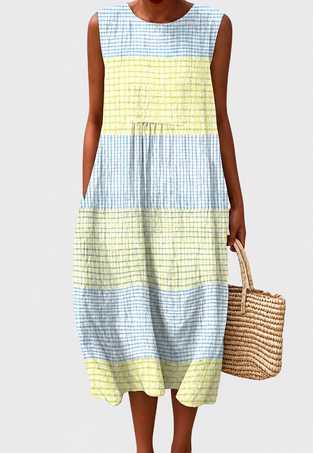 Vestido midi mujer sin mangas estampado de cuadros - Maddie