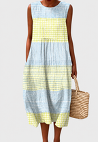 Vestido midi mujer sin mangas estampado de cuadros - Maddie