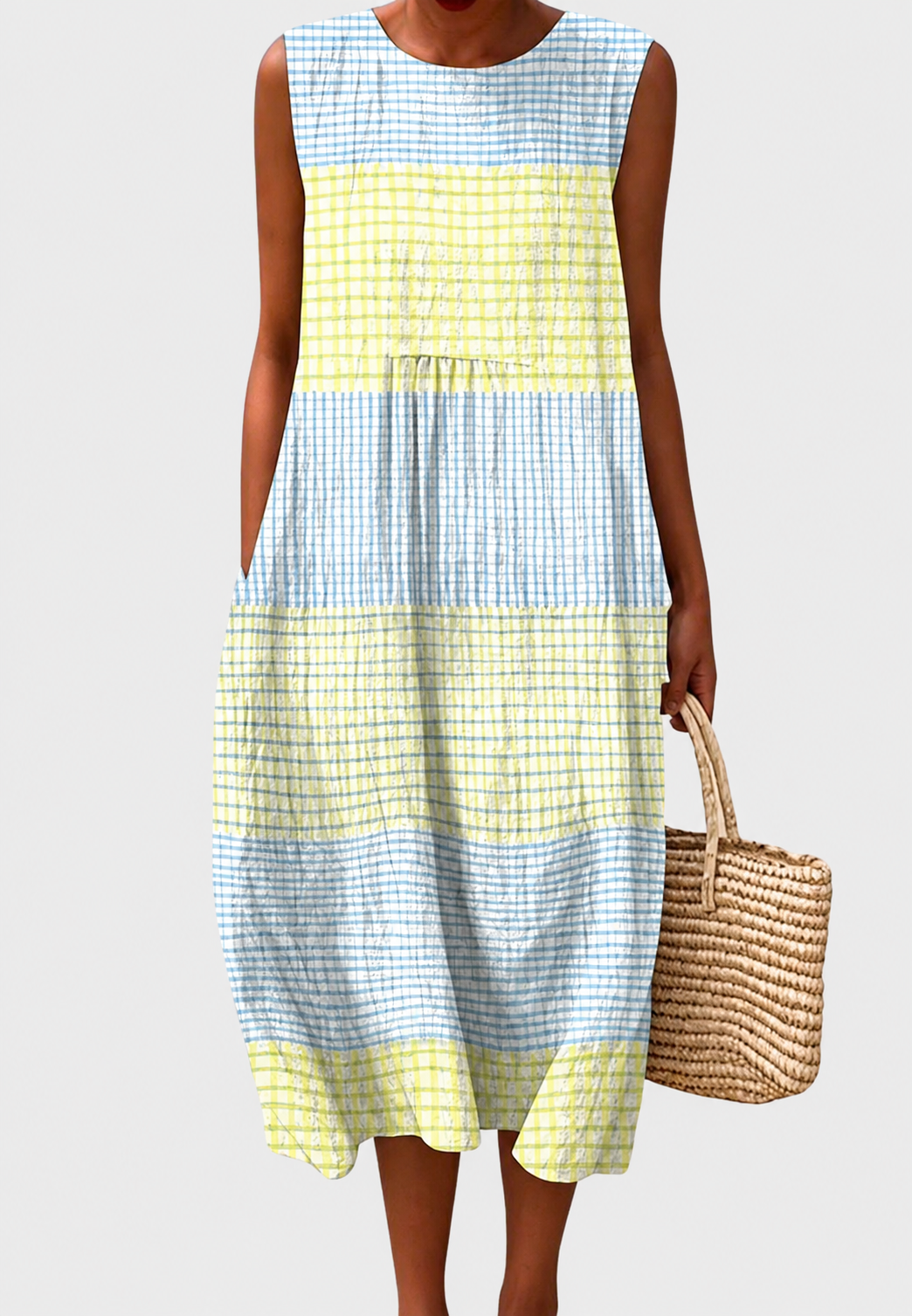 Vestido midi mujer sin mangas estampado de cuadros - Maddie