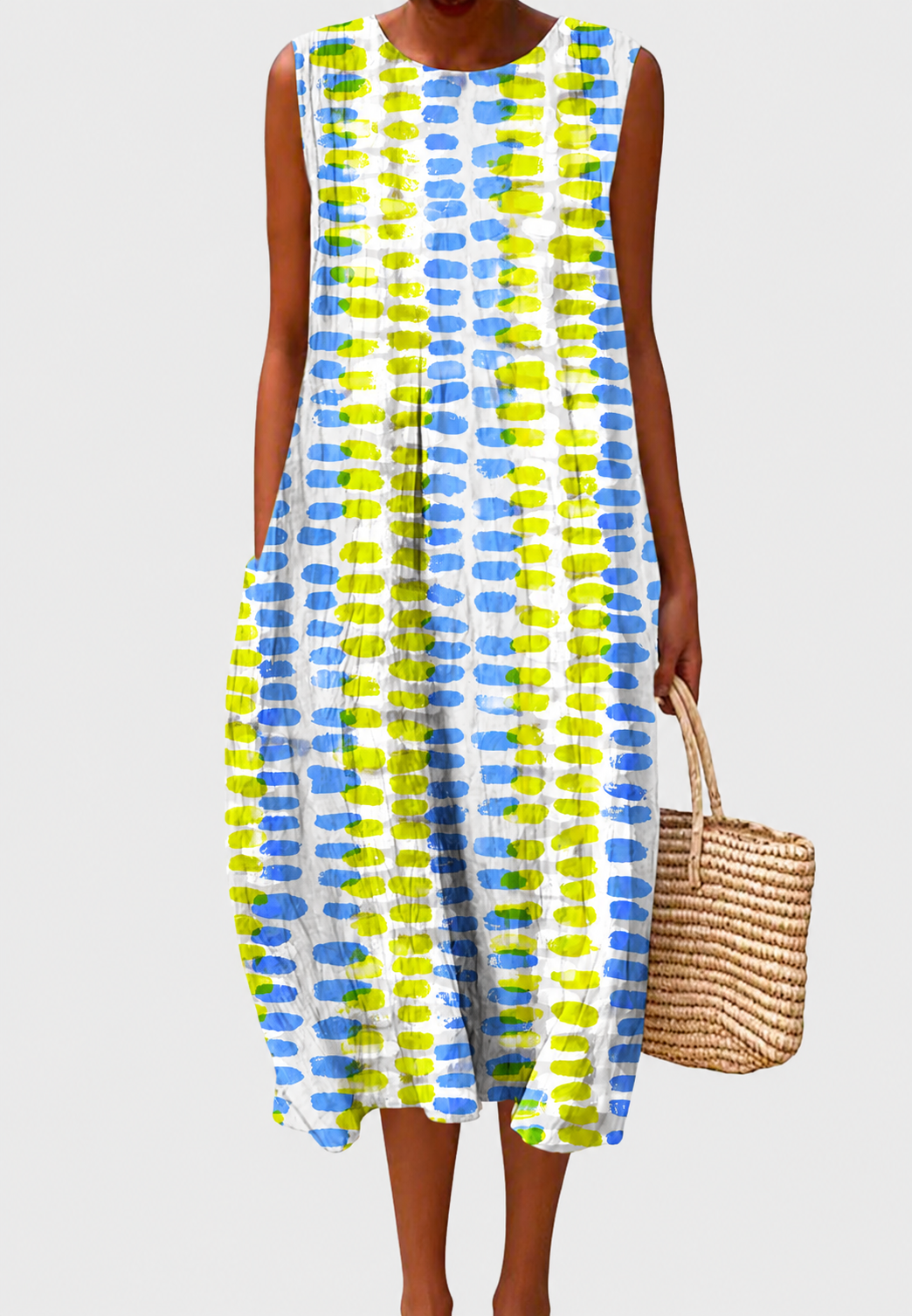 Vestido midi mujer sin mangas estampado de cuadros - Maddie