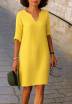 Vestido casual para mujer con escote en V y manga francesa - Elvy