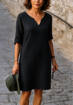 Vestido casual para mujer con escote en V y manga francesa - Elvy